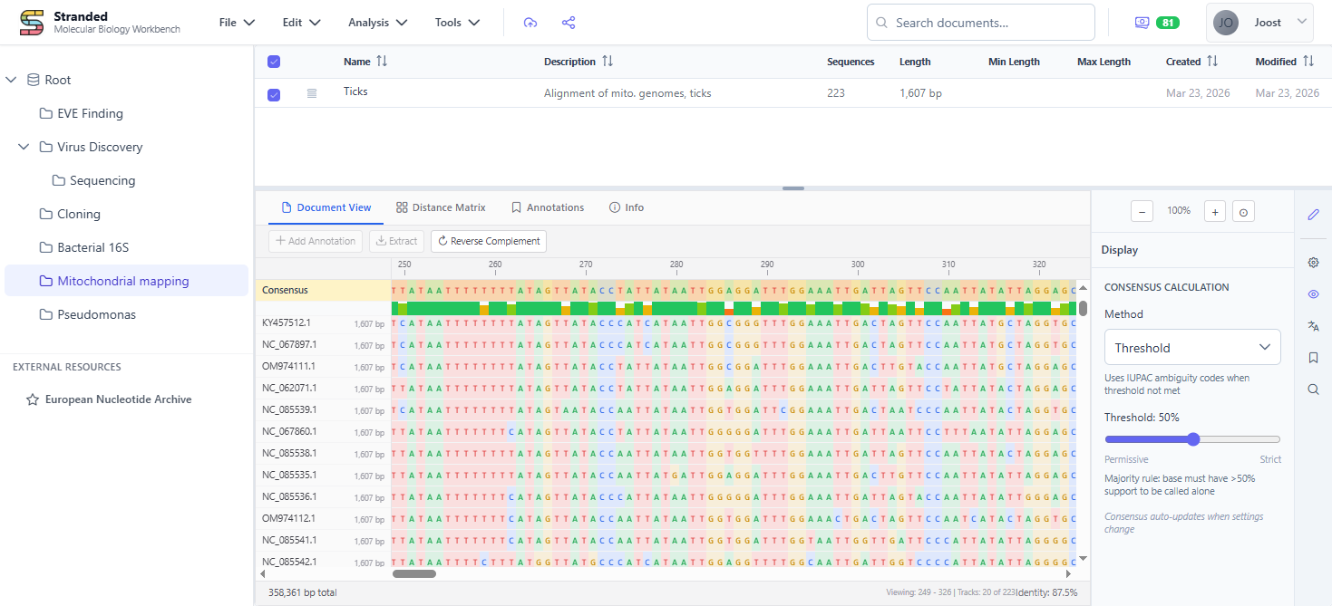 Multiple sequence alignment viewer in Stranded