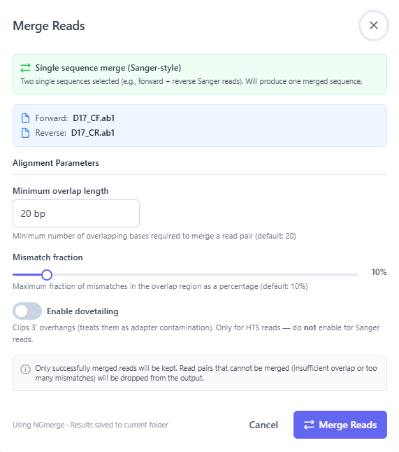 Merging multiple Sanger reads in Stranded